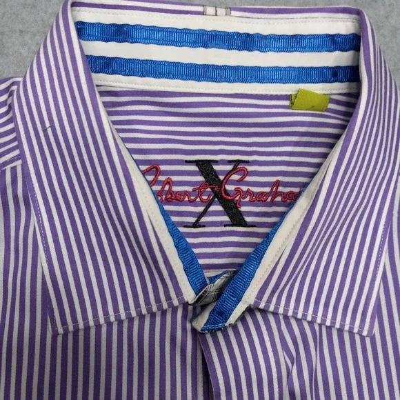 Robert Graham Shirt Large Tailored Fit Flip Cuff‎ Striped Luxury Designer - Picture 4 of 13